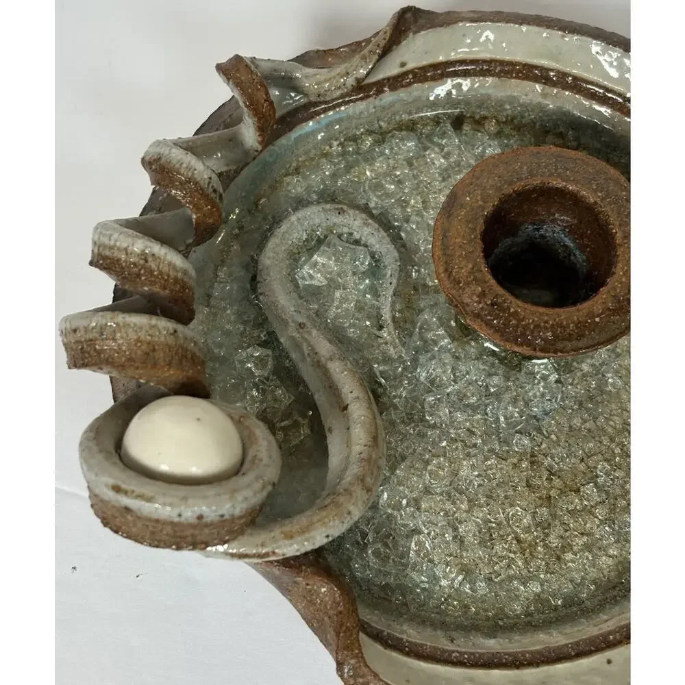 Art Studio Pottery Signed Objet d'art Hand Crafted Stoneware Candlestick Holder